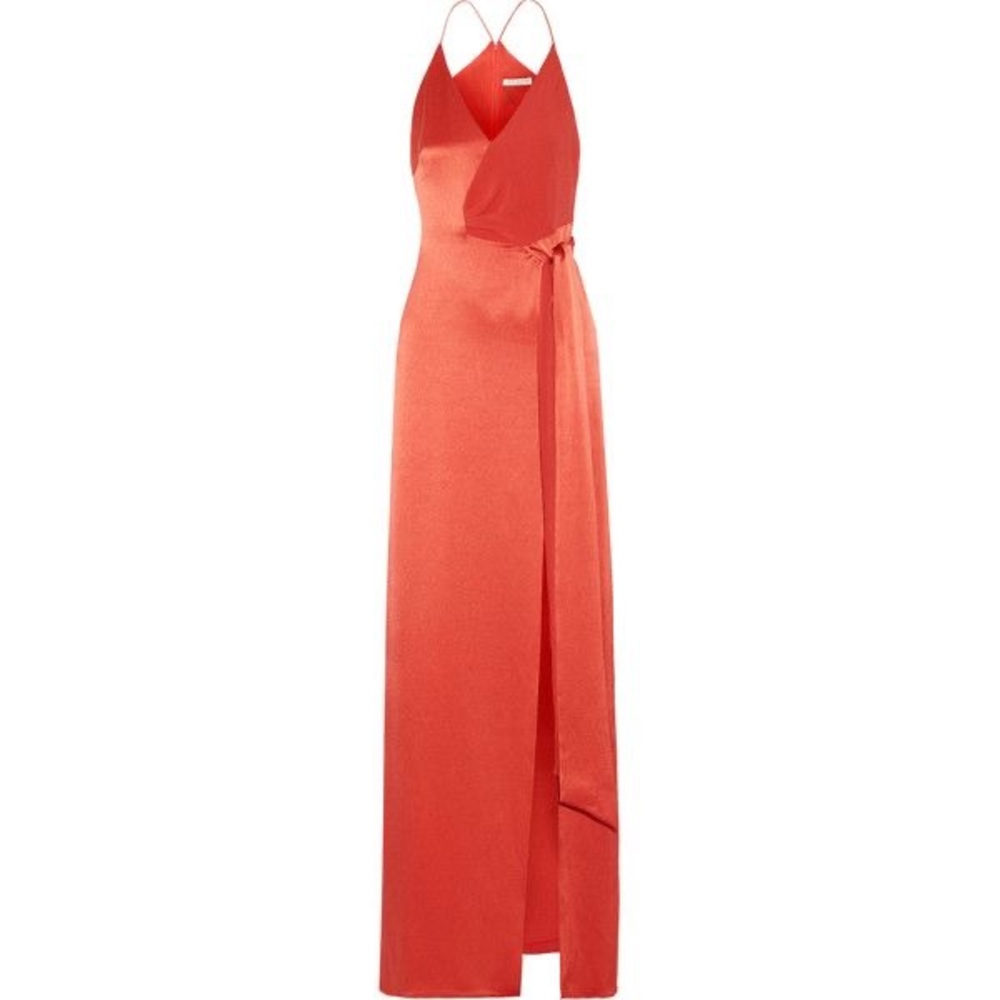 Halston Heritage Red Satin Red Wrap Gown
